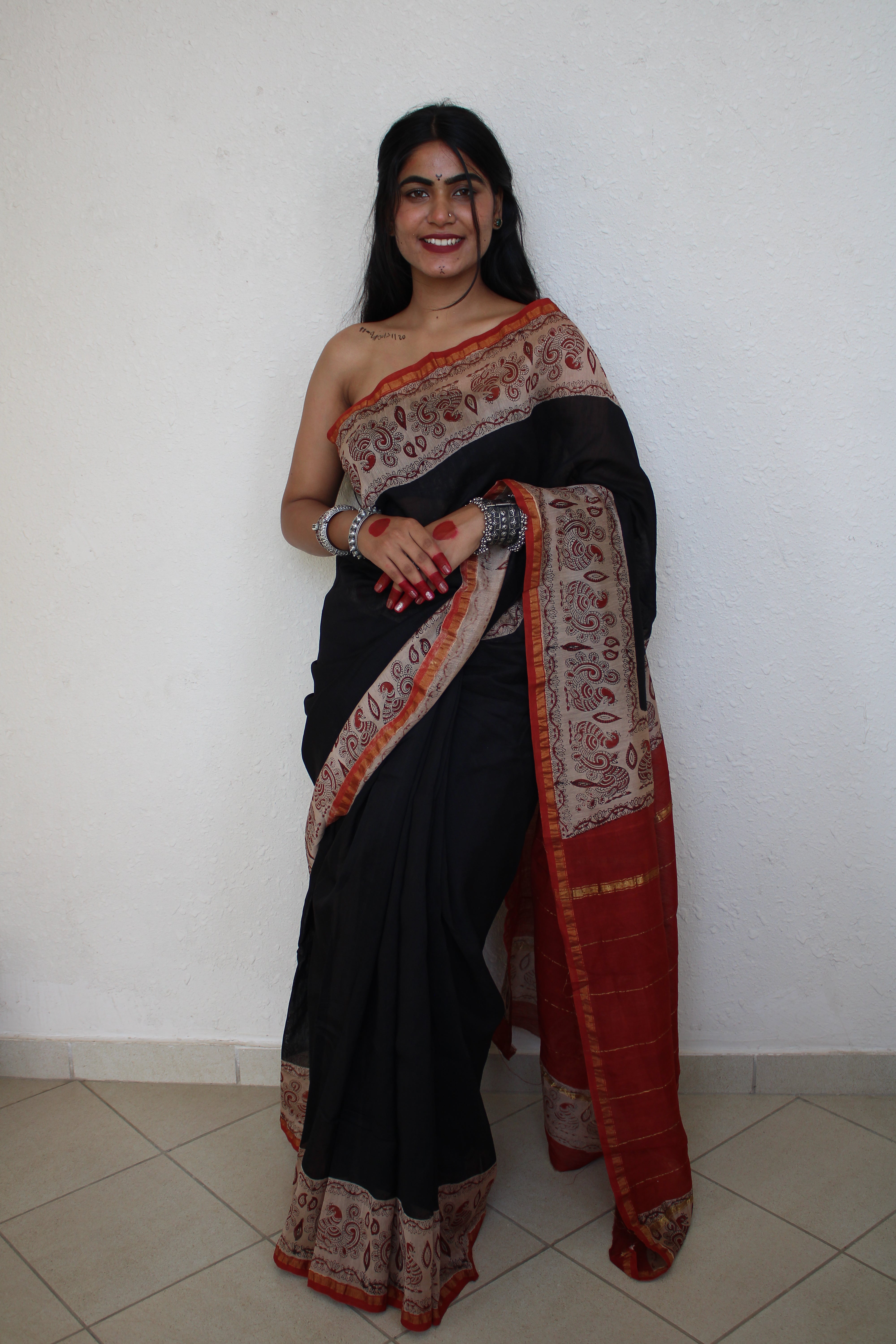 Umrao - Bagru Natural Dyes Handblock Printed - Chanderi Silk Saree